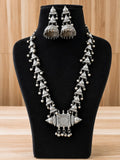 Silver Look-Alike Long Necklace Set with Jhumka Earrings | AMOLA