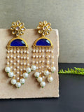 Gold Plated Long Earring with D Shape Monalisa Stone | AMOLA
