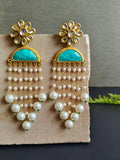 Gold Plated Long Earring with D Shape Monalisa Stone | AMOLA