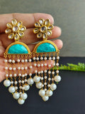 Gold Plated Long Earring with D Shape Monalisa Stone | AMOLA