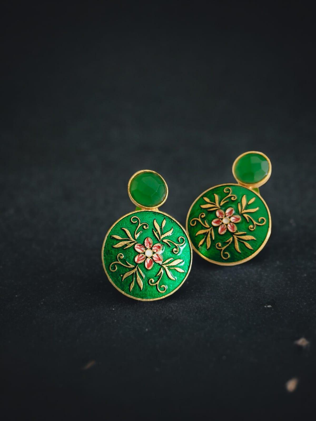 Gold Plated Partywear Enamel Stud Earrings | AMOLA