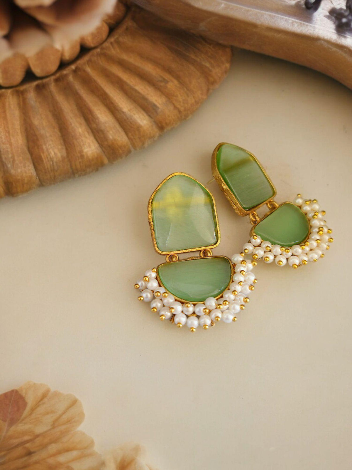 Gold Plated Earring with Monalisa Stone and Pearl | AMOLA