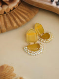Gold Plated Earring with Monalisa Stone and Pearl | AMOLA