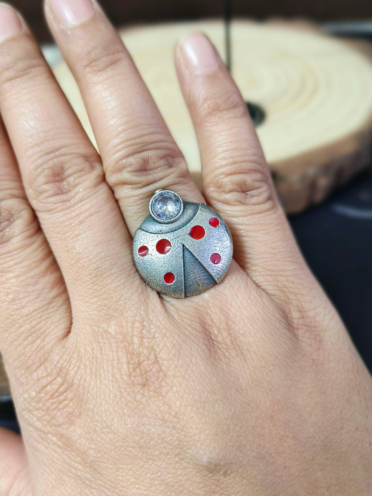 Unique Enamel Ring with Stone | AMOLA