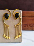 Golden Handmade Long Dangler Earrings with Monalisa Stone | AMOLA