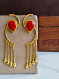 Golden Handmade Long Dangler Earrings with Monalisa Stone | AMOLA