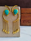 Golden Handmade Long Dangler Earrings with Monalisa Stone | AMOLA