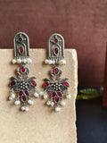 Elegant Flower Bouquet Dangler Earrings with Jade Stones and Pearls | AMOLA