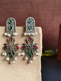 Elegant Flower Bouquet Dangler Earrings with Jade Stones and Pearls | AMOLA