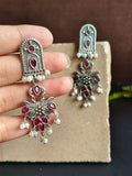 Elegant Flower Bouquet Dangler Earrings with Jade Stones and Pearls | AMOLA