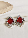 Silver-Plated Square Monalisa Pearl Stud Earrings – Casual Elegance | AMOLA