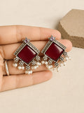Silver-Plated Square Monalisa Pearl Stud Earrings – Casual Elegance | AMOLA