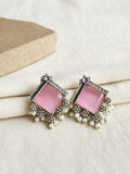 Silver-Plated Square Monalisa Pearl Stud Earrings – Casual Elegance | AMOLA