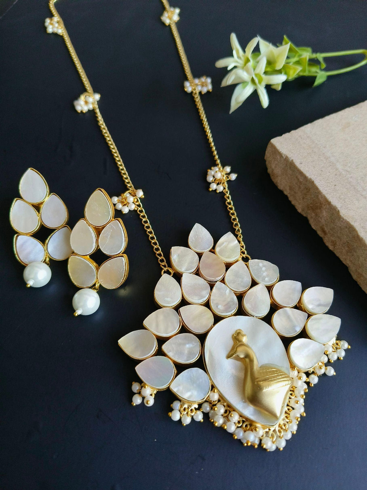 18K Gold Plated Picock Necklace With Earring | AMOLA