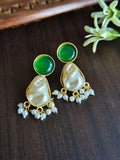 Gold Plated Earring with Pearl and Monalisa Stone | AMOLA