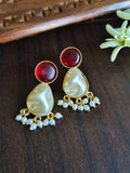 Gold Plated Earring with Pearl and Monalisa Stone | AMOLA
