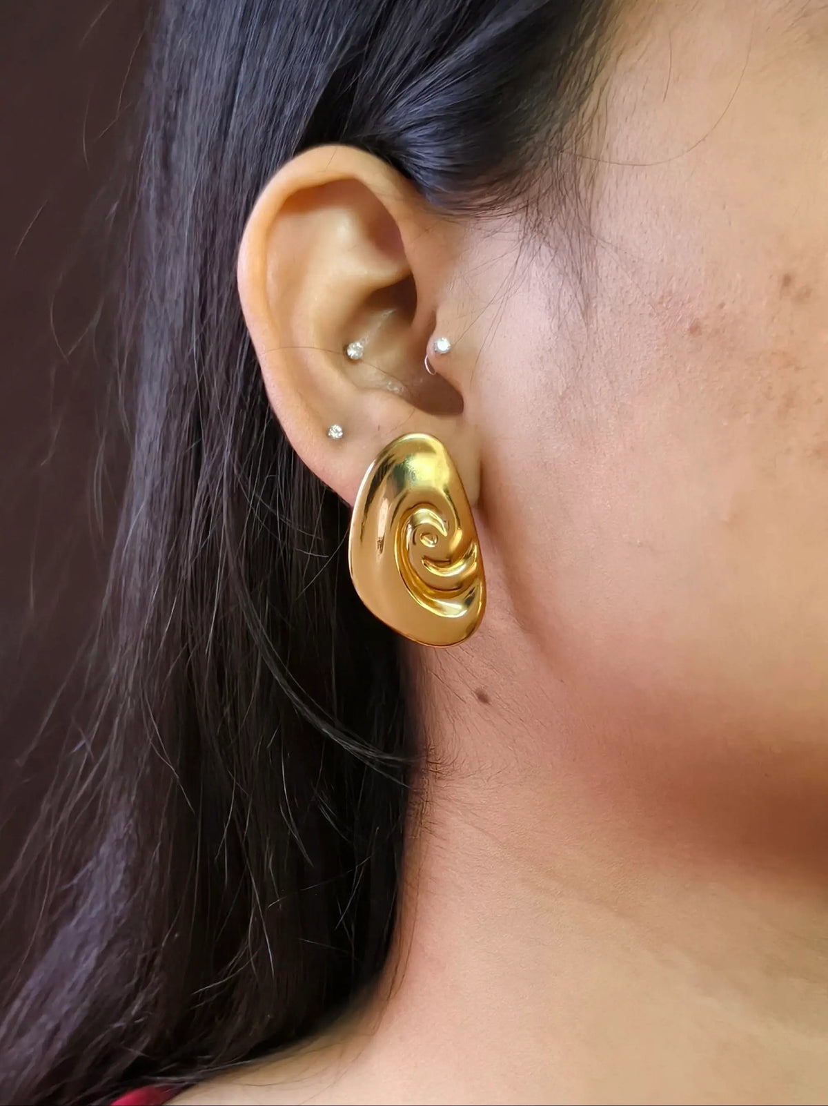 Golden Conch Shell Stud Earrings | AMOLA