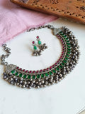 Traditional Silver Replica Oxidised Stones Necklace Set with Ghungroos | AMOLA