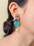 Oxidised Peacock Earrings with Monalisa Stone & Pearl Accents | AMOLA