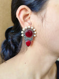 Antique Silver Monalisa Pearl Earrings for Navratri Festive Glam | AMOLA
