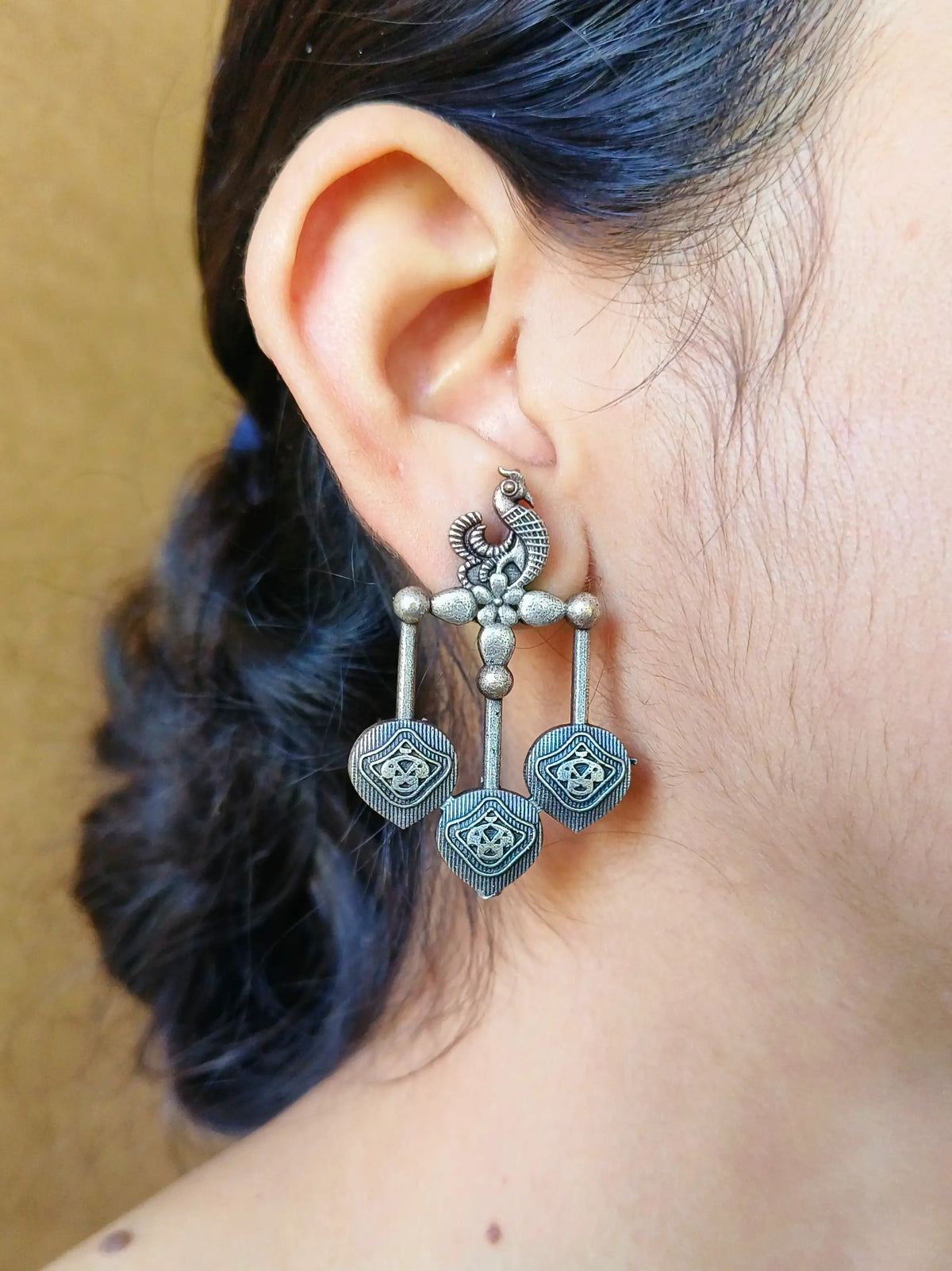 925 Silver Plated Antique Peacock Statement Earrings with Timeless Appeal | AMOLA