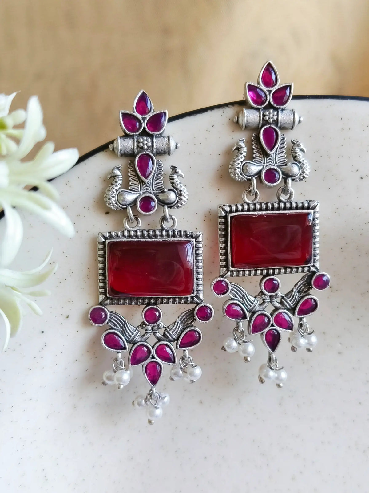 Silver Look-Alike Dangler Earrings for Elegant Ethnic Wear | AMOLA