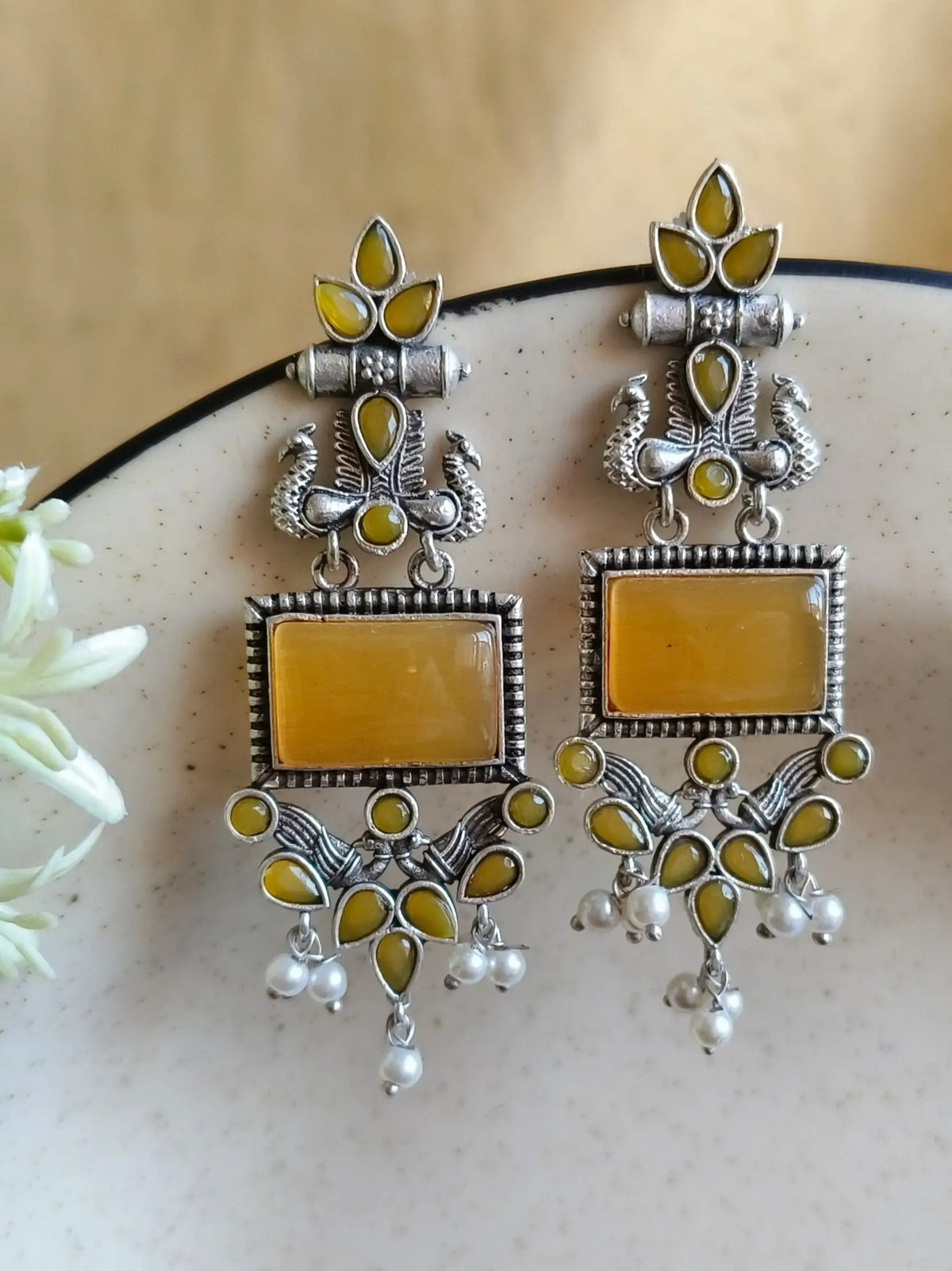 Silver Look-Alike Dangler Earrings for Elegant Ethnic Wear | AMOLA