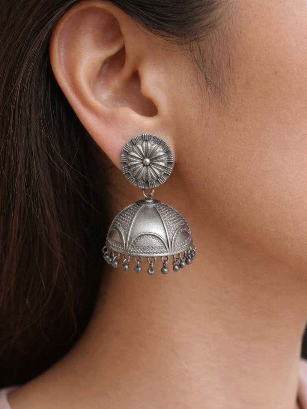 Trendy Silver Replica Jhumka Earrings | AMOLA