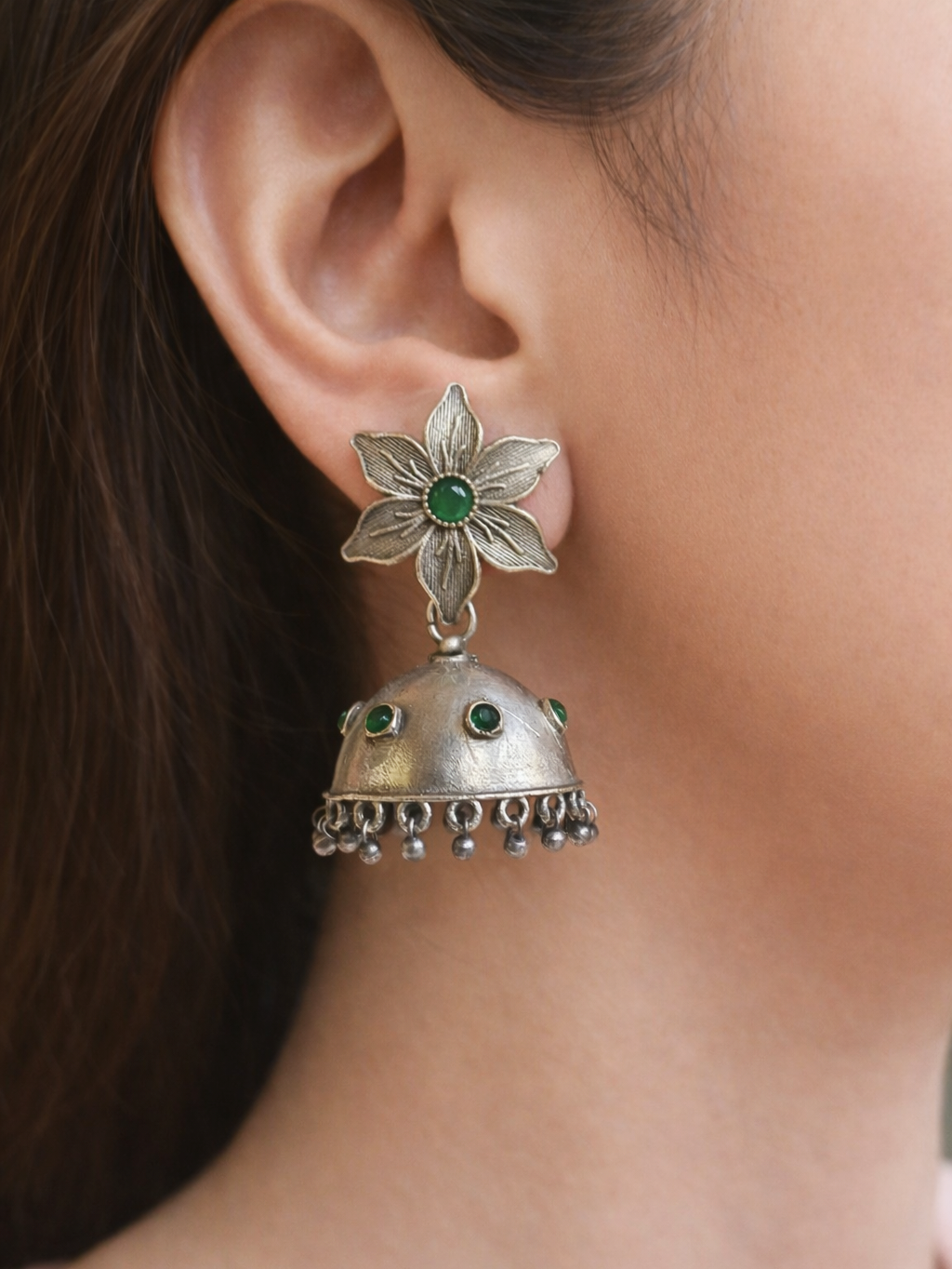 Silver Oxidized Flower Jhumka Earrings for Navratri Festivities | AMOLA