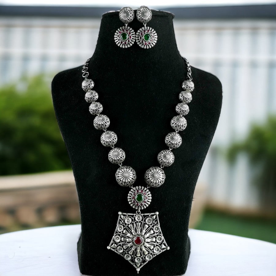 Elegant Silver Look Festive Long Necklace | AMOLA