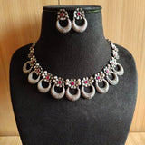 925 Silver Half-Moon Floral Necklace Set | AMOLA