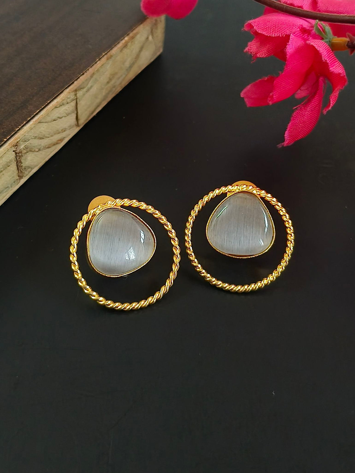 Golden Monalisa Stone Elegant Stud Earrings | AMOLA