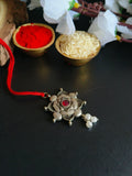 Oxidized Lotus Chooda Rakhi with Red Stone | AMOLA