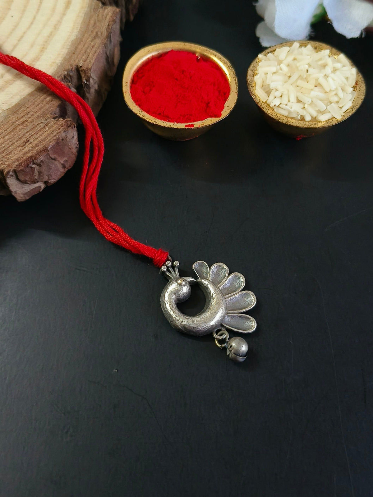 Silver Polish Peacock Chuda Rakhi with Ghungroo | AMOLA