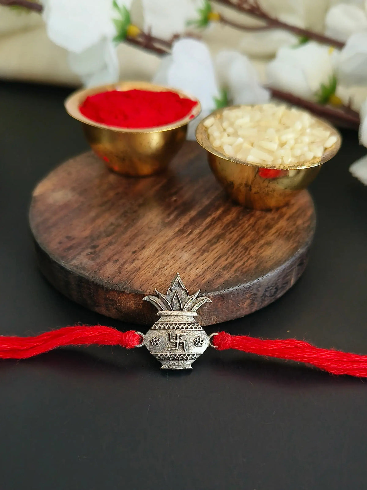 Oxidised Silver Kalash Divine Rakhi | AMOLA