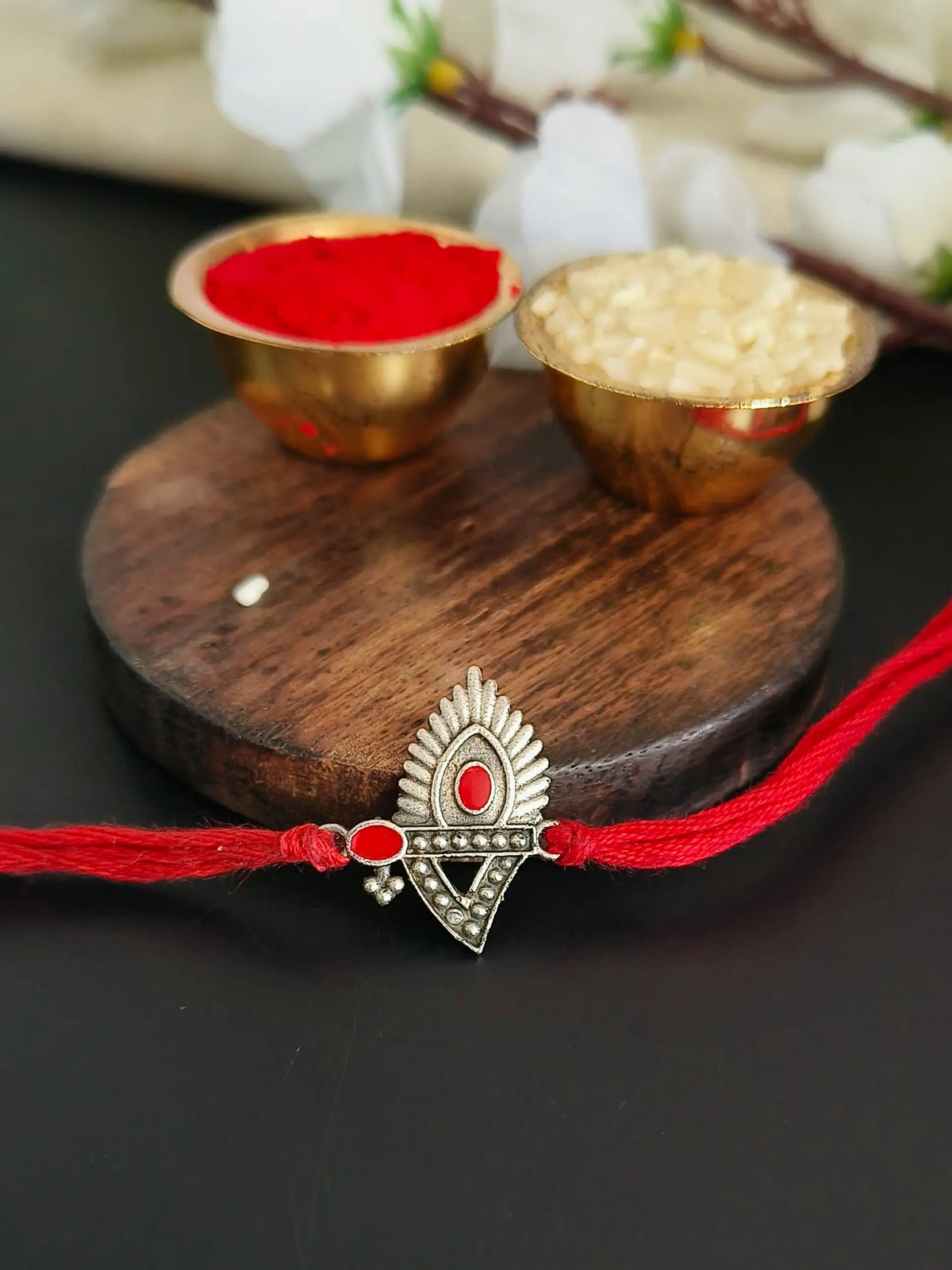 Silver Finish Kanha Moor Pankh Rakhi | AMOLA