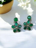 Antique Oxidised Floral Silver Stud Earring | AMOLA