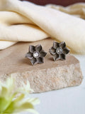 Oxidised Silver Floral Stud Earrings for Everyday Chic | AMOLA