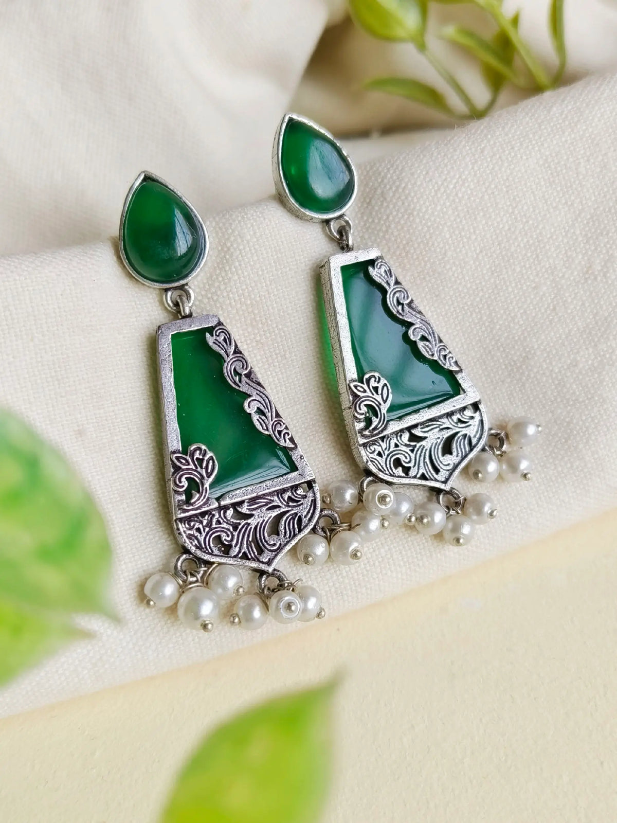 Designer Silver-Look Monalisa Dangler Earrings for Ethnic Wear | AMOLA