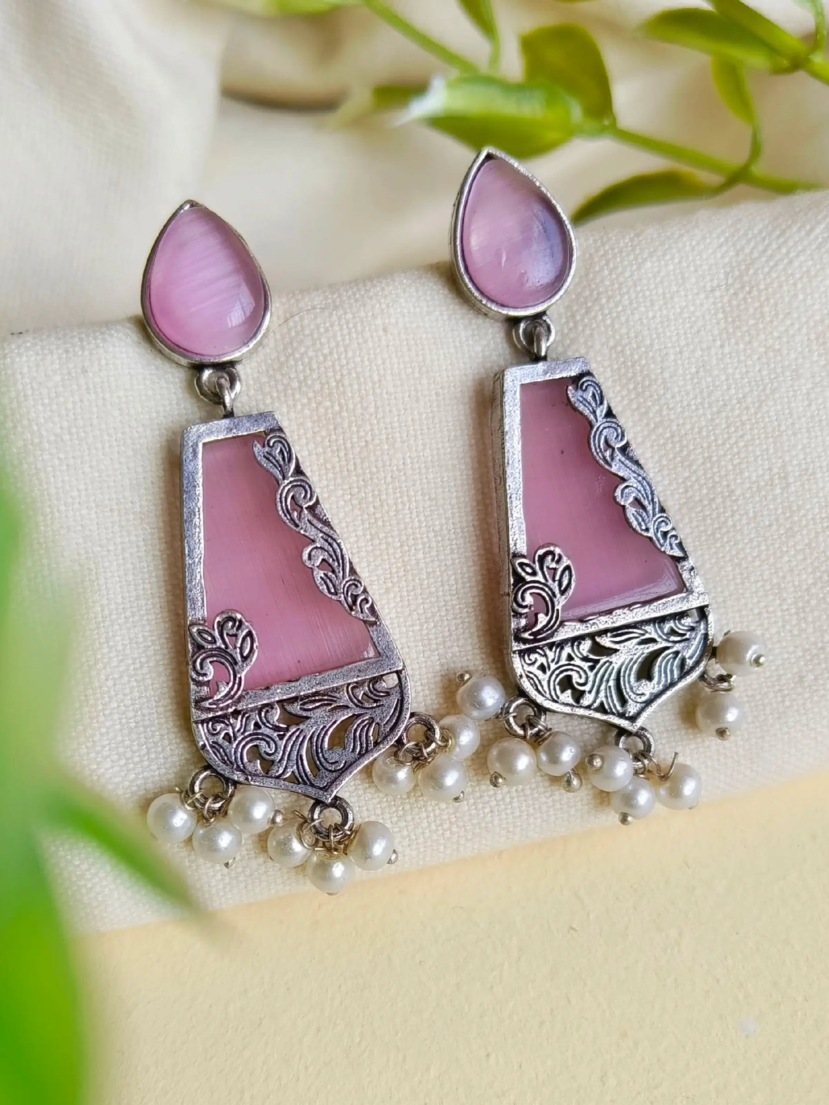 Designer Silver-Look Monalisa Dangler Earrings for Ethnic Wear | AMOLA