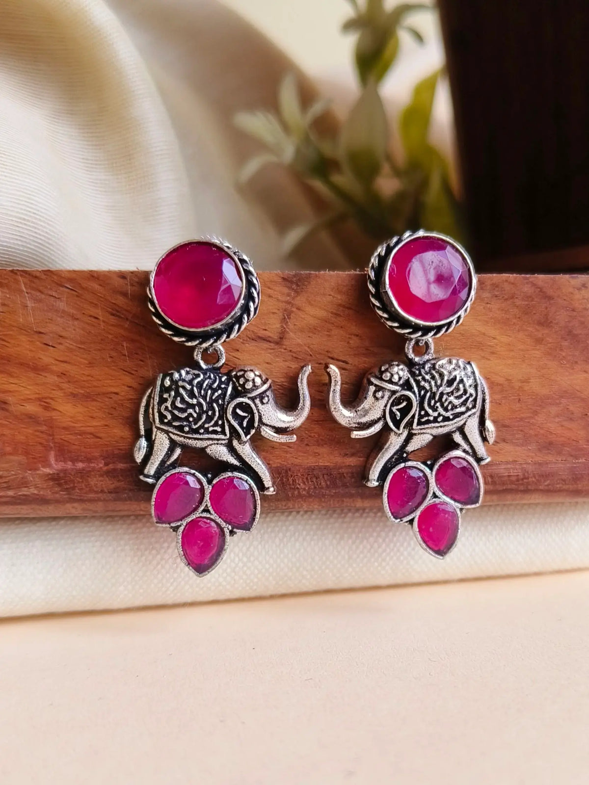 Brass Oxidised Elephant Dangler Earrings | AMOLA