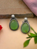 Elegant Oxidised Oval Monalisa Stud Earrings with Silver Polish | AMOLA