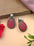 Elegant Oxidised Oval Monalisa Stud Earrings with Silver Polish | AMOLA