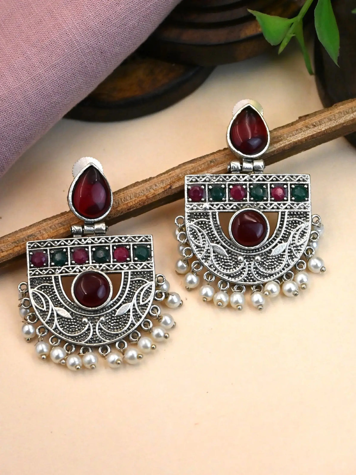 Antique Silver Pearl Dangler Earrings for Parties and Traditions | AMOLA