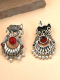 Broad Elephant Earrings with Monalisa Stone & Pearl Drops | AMOLA