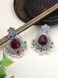 Monalisa Pearl Silver-Plated Oxidized Stud Earrings for Ethnic Wear | AMOLA