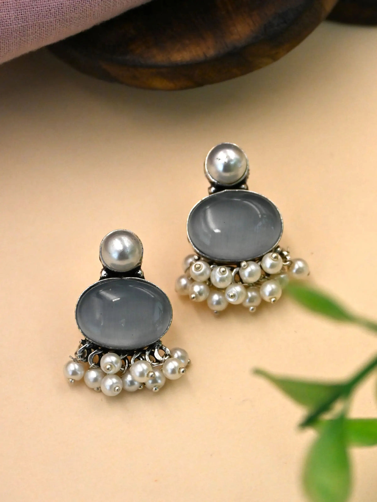 Casual Wear German Silver Oxidised Stud Earrings with Elegant Design | AMOLA