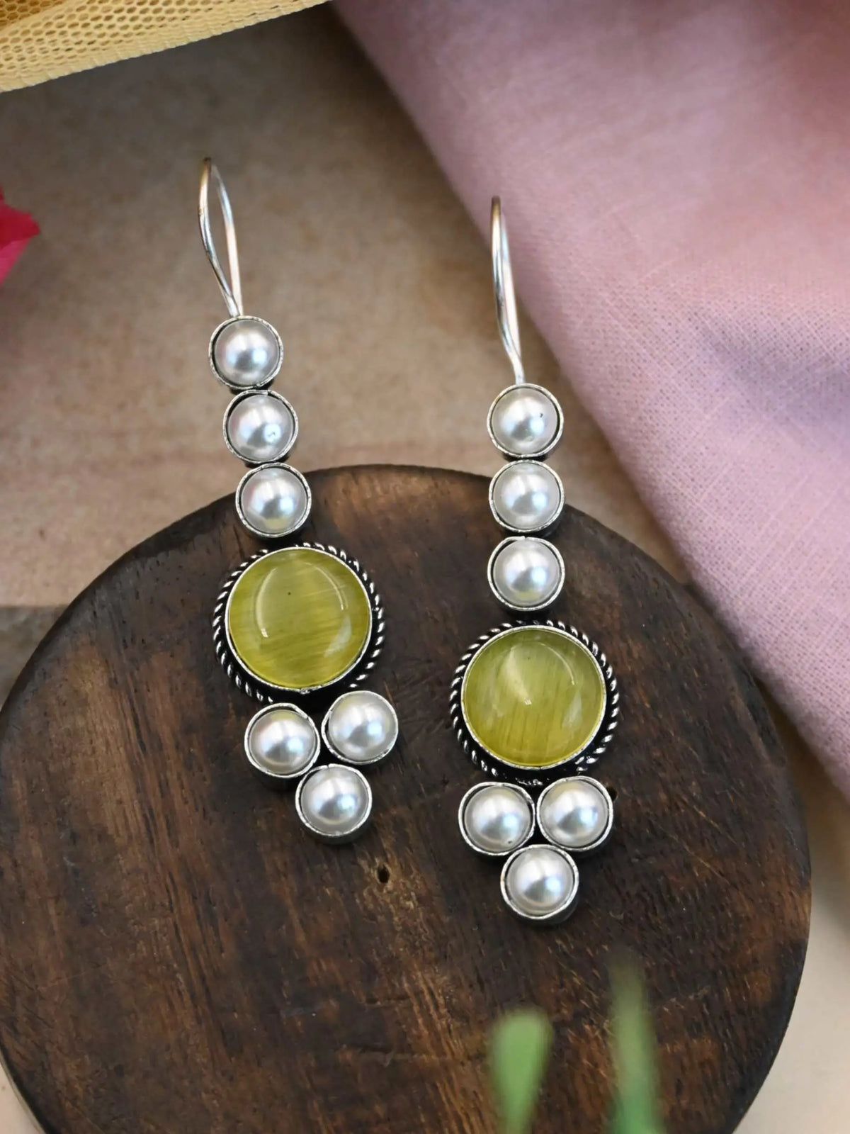 Oxidised Monalisa Pearl Hook Earrings for Casual Elegance | AMOLA