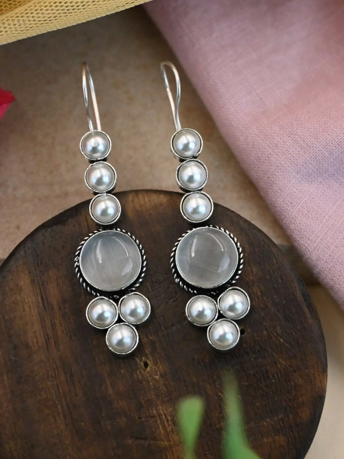 Oxidised Monalisa Pearl Hook Earrings for Casual Elegance | AMOLA