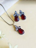 Oxidised Lightweight Monalisa Chain Pendant Set with Studs | AMOLA